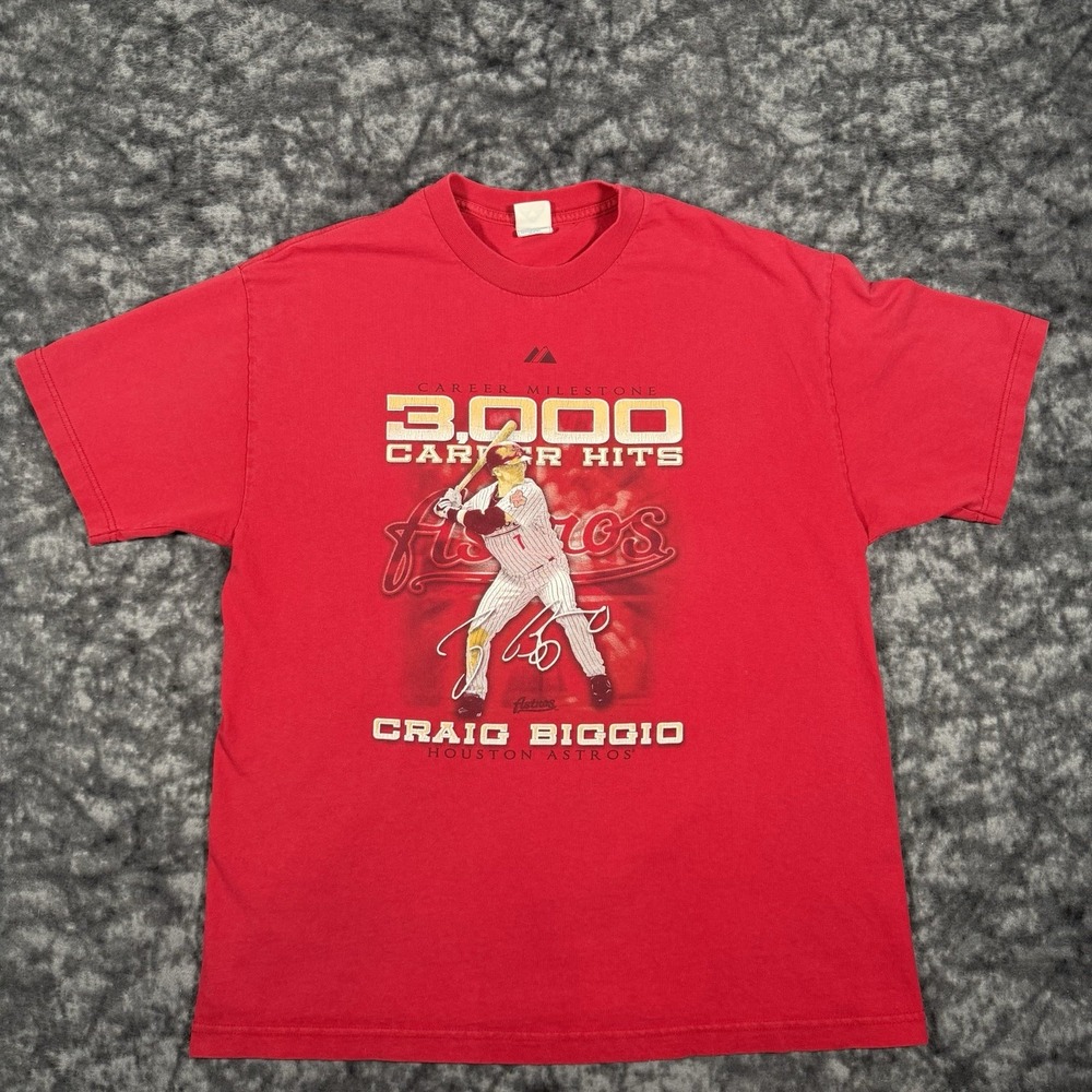 Houston Astros Craig Biggio 3000 Career Hits TShirt Mens XL Red MLB 07 Majestic